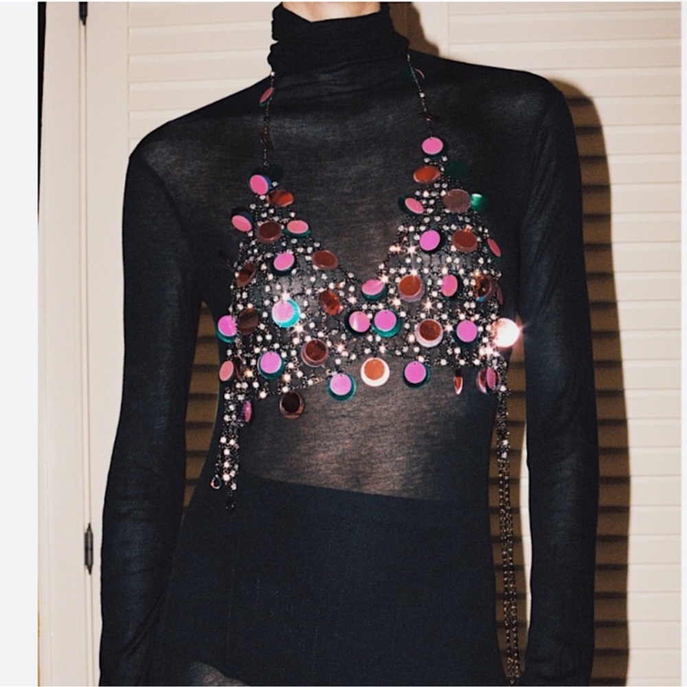 NWT | Zara | Sequin and Rhinestone Necklace Top